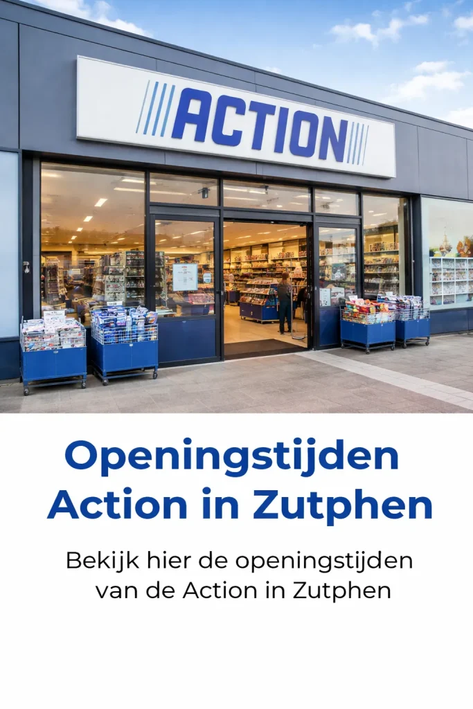 Voorkant van een Action winkel met open ingang en winkelkarren buiten.