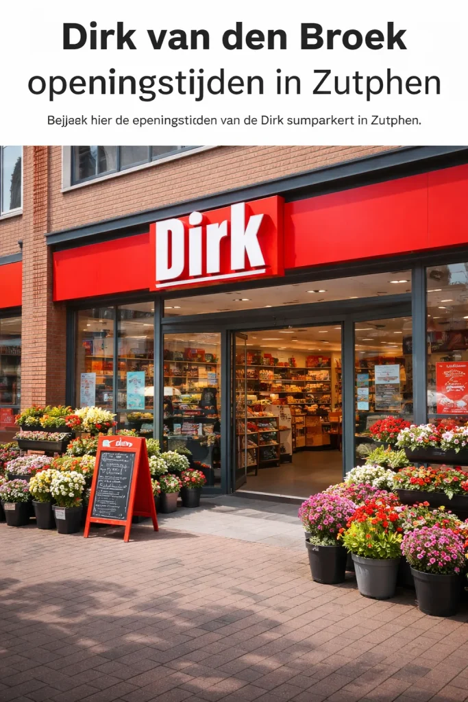Ingang van de supermarkt met bloemen en open deuren.
