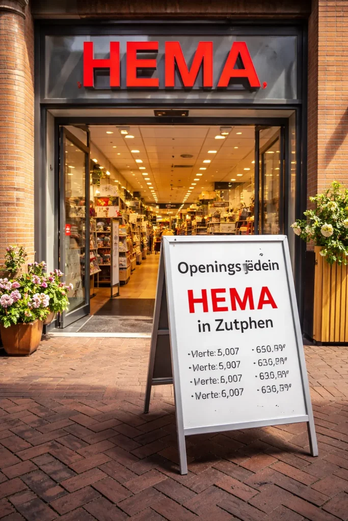 Realistische foto van de ingang van een HEMA-winkel in Zutphen.