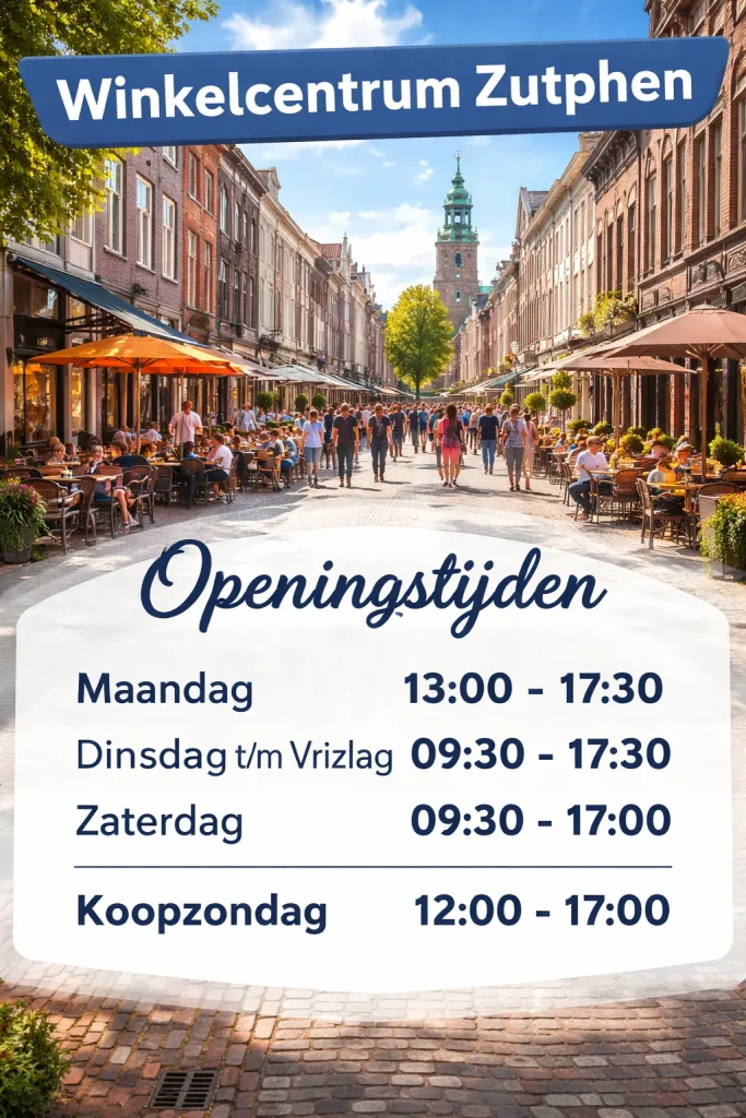 Een realistische foto van een levendig winkelgebied in Zutphen, zonder tekst in beeld.