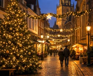 Bedrijven in Zutphen Sfeervolle kerstverlichting in een historische straat in Zutphen.